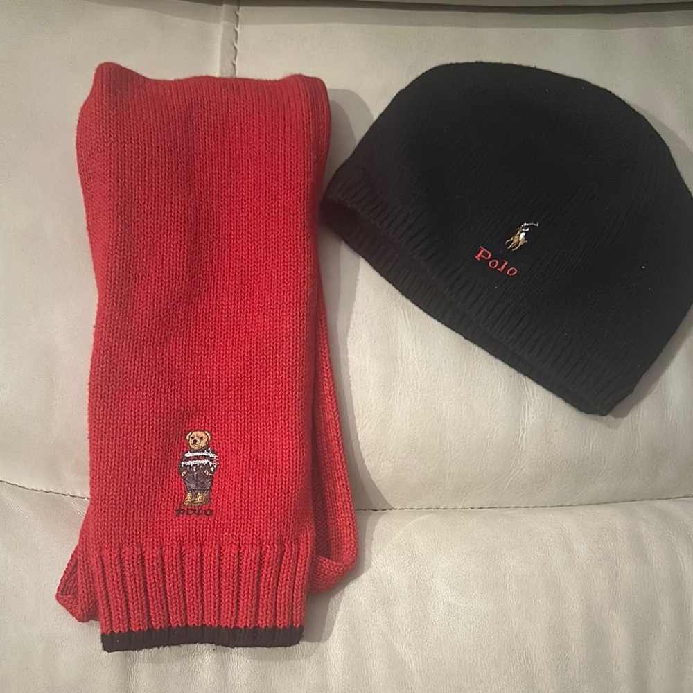 Polo by Ralph Lauren Red and Black Knit Hat